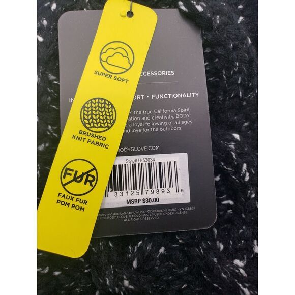 Body glove BLACK beanie hat body glove sleigh all day with pom pom ski cap - Picture 3 of 4